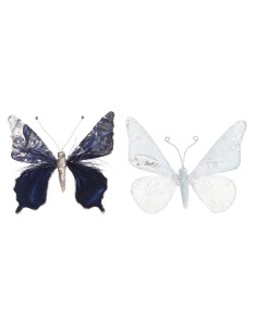 Décorations de Noël DKD Home Decor Polyester Papillon (2 Unités) (23 x 3 x 19 cm)