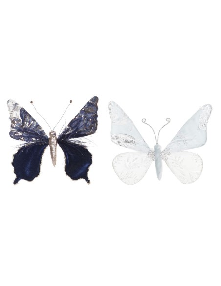 Décorations de Noël DKD Home Decor Polyester Papillon (2 Unités) (23 x 3 x 19 cm)