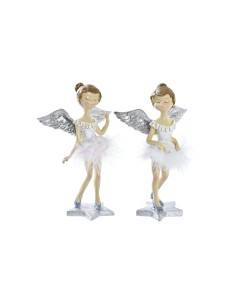 Décorations de Noël DKD Home Decor Résine Ange (11 x 9 x 17 cm) (2 Unités)
