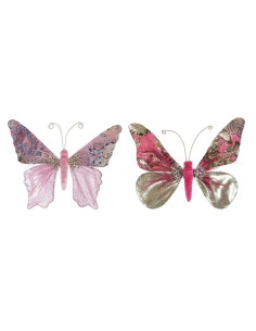 Décorations de Noël DKD Home Decor Polyester Papillon (22 x 3 x 18 cm) (2 Unités)