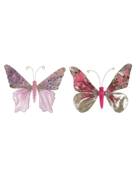 Décorations de Noël DKD Home Decor Polyester Papillon (22 x 3 x 18 cm) (2 Unités)