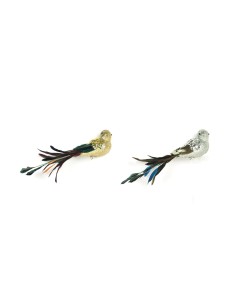 Décorations de Noël DKD Home Decor Polyester Oiseau Paillettes (26 x 5 x 7 cm) (2 Unités)