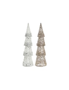 Décoration lumineuse DKD Home Decor Noël Champagne Arbre Blanc (16 x 16 x 60 cm) (2 Unités)