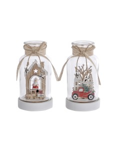 Décoration lumineuse DKD Home Decor Noël Naturel Maison (2 Unités) (9 x 9 x 17 cm)