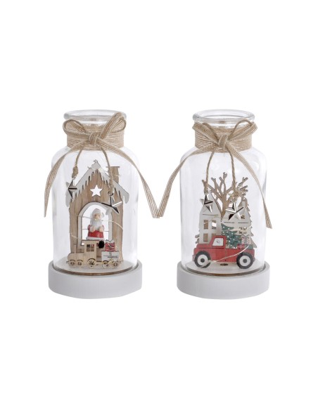 Décoration lumineuse DKD Home Decor Noël Naturel Maison (2 Unités) (9 x 9 x 17 cm)