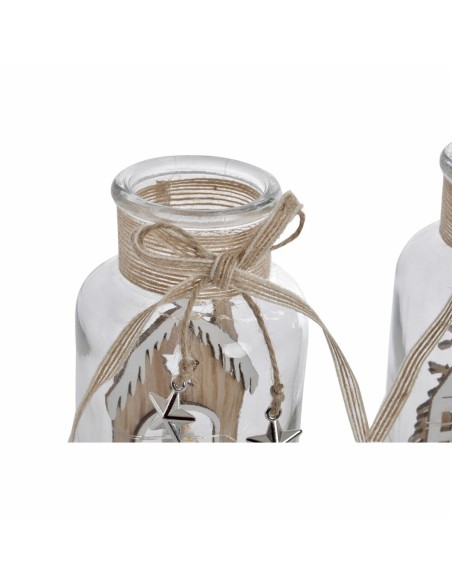 Décoration lumineuse DKD Home Decor Noël Naturel Maison (2 Unités) (9 x 9 x 17 cm)