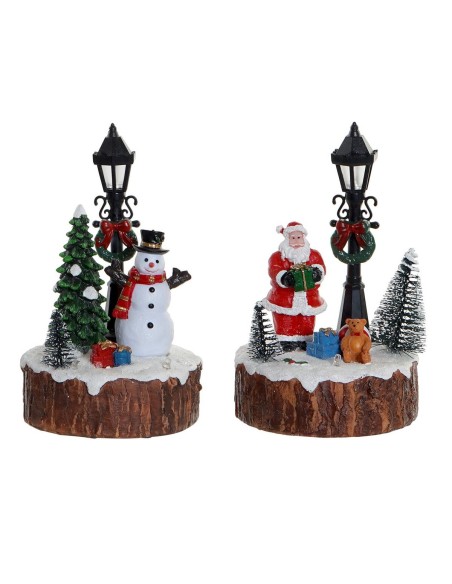 Figurine Décorative DKD Home Decor Lumière LED Résine Bonhomme de Neige (9 x 9 x 13 cm) (2 Unités)