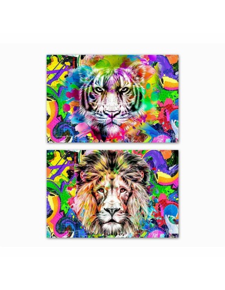 Toile DKD Home Decor Lion Moderne (70 x 1,8 x 50 cm) (2 Unités)