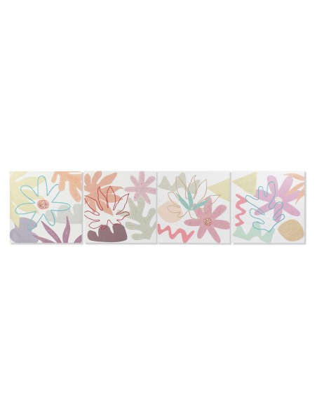 Toile DKD Home Decor Fleurs (60 x 1,8 x 60 cm) (4 Unités)