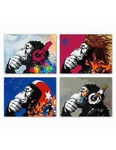 Cadre DKD Home Decor Musique Singe Moderne (70 x 1,8 x 50 cm) (4 Unités)