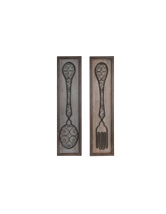 Figurine Décorative DKD Home Decor Finition vieillie Métal Bois Couverts (24 x 5 x 99 cm) (2 Unités)