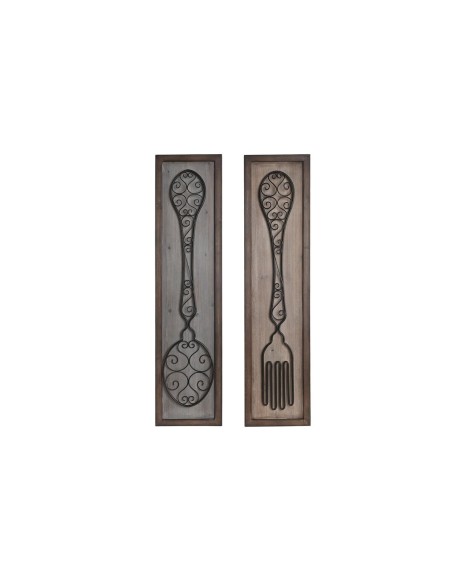 Figurine Décorative DKD Home Decor Finition vieillie Métal Bois Couverts (24 x 5 x 99 cm) (2 Unités)