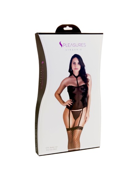 Ensemble de Lingerie S Pleasures Noir (Taille unique)