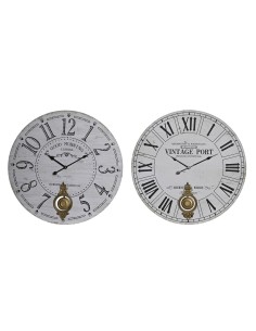 Horloge Murale DKD Home Decor Noir Métal Blanc Vintage Bois MDF (58 x 8 x 58 cm) (2 Unités)