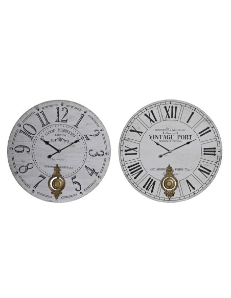 Horloge Murale DKD Home Decor Noir Métal Blanc Vintage Bois MDF (58 x 8 x 58 cm) (2 Unités)