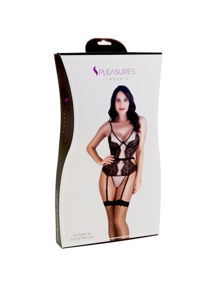Ensemble de Lingerie S Pleasures Noir/Gris (Taille unique)