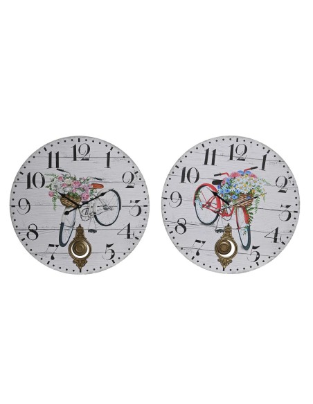 Horloge Murale DKD Home Decor Bicyclette Métal Multicouleur Bois MDF (2 Unités) (58 x 4 x 58 cm)
