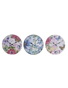 Horloge Murale DKD Home Decor Multicouleur Fleurs Bois MDF (34 x 4 x 34 cm) (3 Unités)