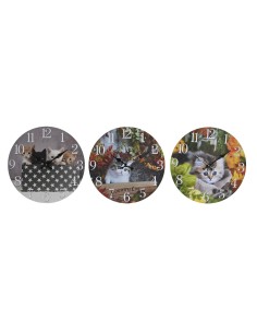 Horloge Murale DKD Home Decor Multicouleur Chats Bois MDF (34 x 4 x 34 cm) (3 Unités)