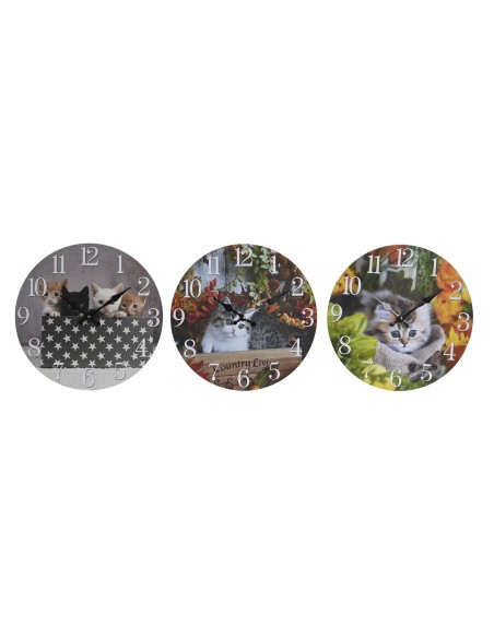 Horloge Murale DKD Home Decor Multicouleur Chats Bois MDF (34 x 4 x 34 cm) (3 Unités)