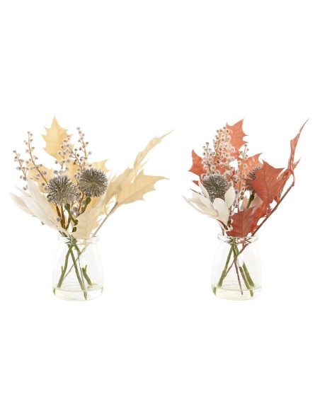 Plante décorative DKD Home Decor Verre Doré Marron Polyéthylène Blanc (6 x 6 x 27 cm) (2 Unités)