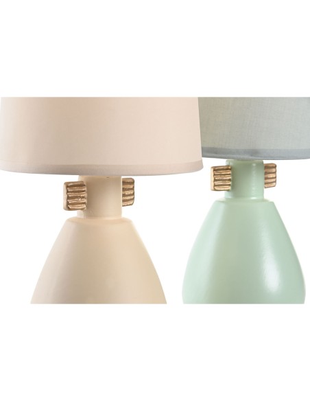 Lampe de bureau DKD Home Decor Tissu Polyester Vert Crème Grès 220 V 40 W (2 Unités) (16 x 16 x 27 cm)