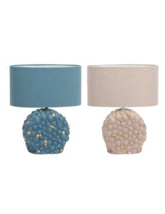 Lampe de bureau DKD Home Decor Bleu Doré Marron Tissu Polyester Grès 220 V 50 W (24 x 15 x 34 cm) (2 Unités)