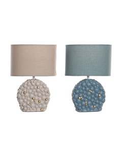 Lampe de bureau DKD Home Decor Bleu Doré Marron Tissu Polyester Grès 220 V 50 W (24 x 15 x 34 cm) (2 Unités) 2