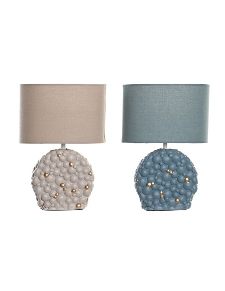 Lampe de bureau DKD Home Decor Bleu Doré Marron Tissu Polyester Grès 220 V 50 W (24 x 15 x 34 cm) (2 Unités)