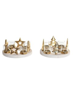 Bougeoirs de Noël DKD Home Decor Naturel Doré (2 Unités) (21 x 11,5 x 21 cm)