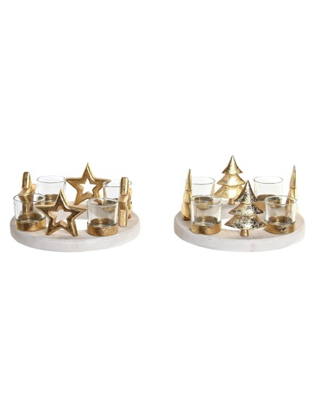 Bougeoirs de Noël DKD Home Decor Naturel Doré (2 Unités) (21 x 11,5 x 21 cm)