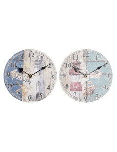 Horloge Murale DKD Home Decor Multicouleur Phare Bois MDF méditerranéen (2 Unités) (20 x 3 x 20 cm)