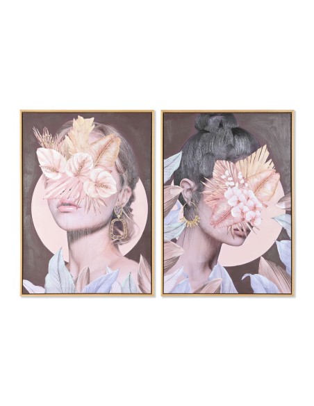 Cadre DKD Home Decor Fleurs Moderne (50 x 3,5 x 70 cm) (2 Unités)