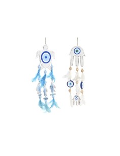 Décoration Suspendue DKD Home Decor Bleu Blanc Plume méditerranéen (14 x 5 x 45 cm) (2 Unités)