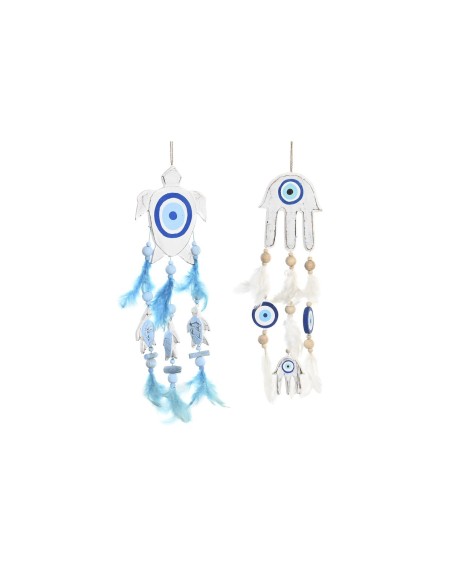 Décoration Suspendue DKD Home Decor Bleu Blanc Plume méditerranéen (14 x 5 x 45 cm) (2 Unités)