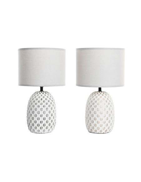 Lampe de bureau DKD Home Decor Cuivre Blanc Grès 220 V 40 W (24 x 24 x 40 cm) (2 Unités)