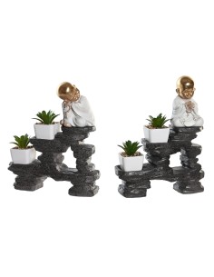 Figurine Décorative DKD Home Decor Noir Doré Blanc Résine Moine Oriental (21 x 7,5 x 25 cm) (2 Unités)