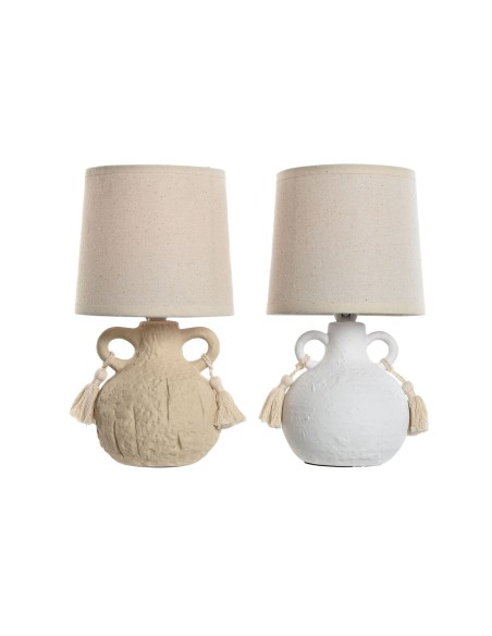 Lampe de bureau Home ESPRIT Blanc Beige Céramique 220 V 15 x 15 x 28 cm (2 Unités)