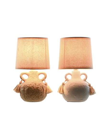 Lampe de bureau Home ESPRIT Blanc Beige Céramique 220 V 15 x 15 x 28 cm (2 Unités)