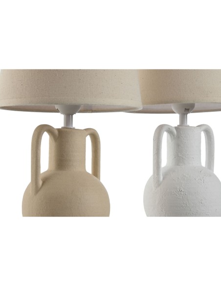 Lampe de bureau Home ESPRIT Blanc Beige Céramique 50 W 220 V (2 Unités)