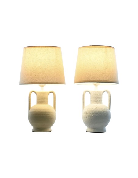 Lampe de bureau Home ESPRIT Blanc Beige Céramique 50 W 220 V (2 Unités)