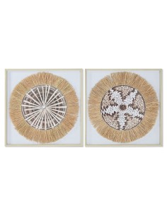 Toile Home ESPRIT Blanc Naturel Boho 60 x 3 x 60 cm (2 Unités)