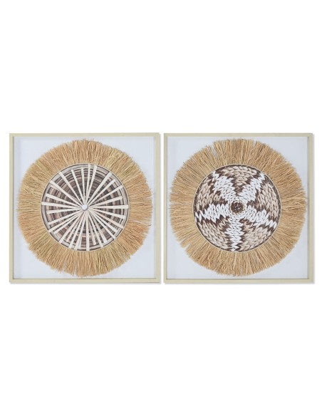 Toile Home ESPRIT Blanc Naturel Boho 60 x 3 x 60 cm (2 Unités)