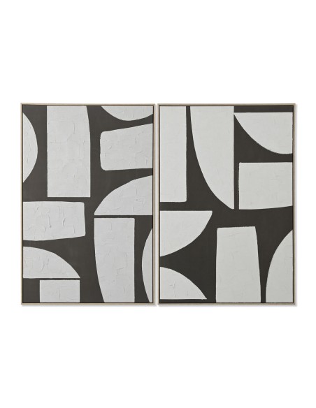 Cadre Home ESPRIT Blanc Vert Beige Gris foncé polystyrène Toile Abstrait Urbaine (2 Unités)
