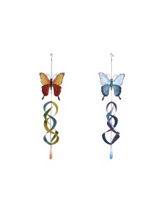 Décoration murale Home ESPRIT Bleu Orange Papillon Shabby Chic 23 x 13 x 90 cm (2 Unités)