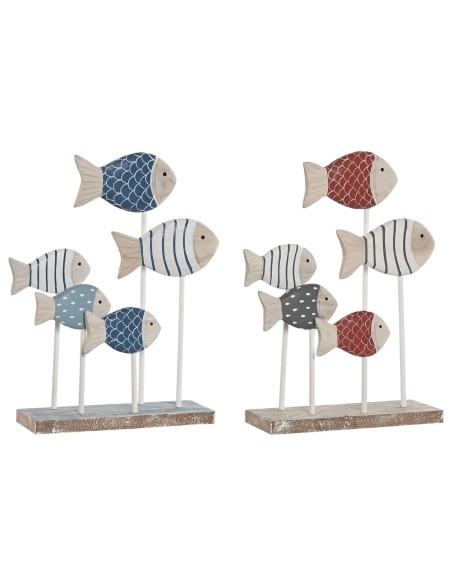 Figurine Décorative Home ESPRIT Bleu Blanc Rouge Poissons 17 x 6 x 25 cm (2 Unités)