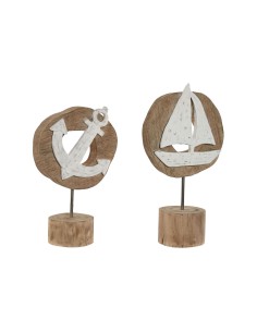 Figurine Décorative Home ESPRIT Blanc Naturel Ancre Bateau méditerranéen 19 x 10 x 38 cm (2 Unités)