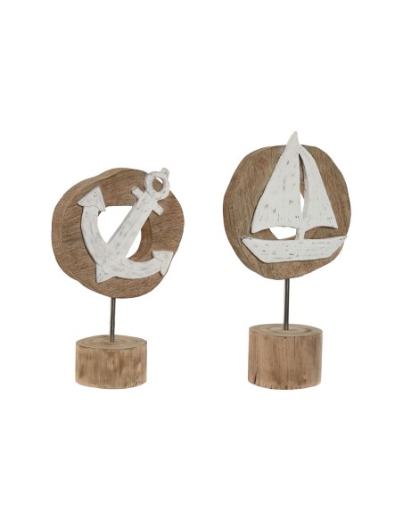 Figurine Décorative Home ESPRIT Blanc Naturel Ancre Bateau méditerranéen 19 x 10 x 38 cm (2 Unités)