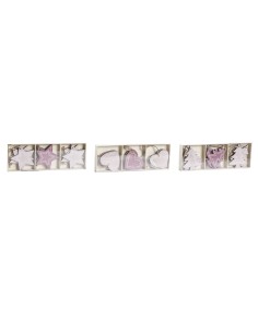 Décoration Suspendue DKD Home Decor Rose Rose clair Bois 6,5 x 1 x 6,5 cm (9 Pièces) (3 Unités)