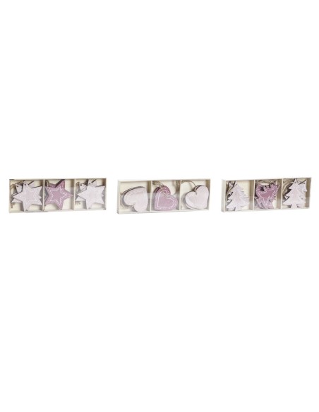 Décoration Suspendue DKD Home Decor Rose Rose clair Bois 6,5 x 1 x 6,5 cm (9 Pièces) (3 Unités)